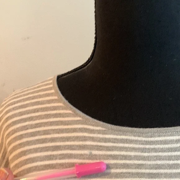 Eileen Fisher striped sweater Medium gray white cotton nylon silk blend - Picture 10 of 11